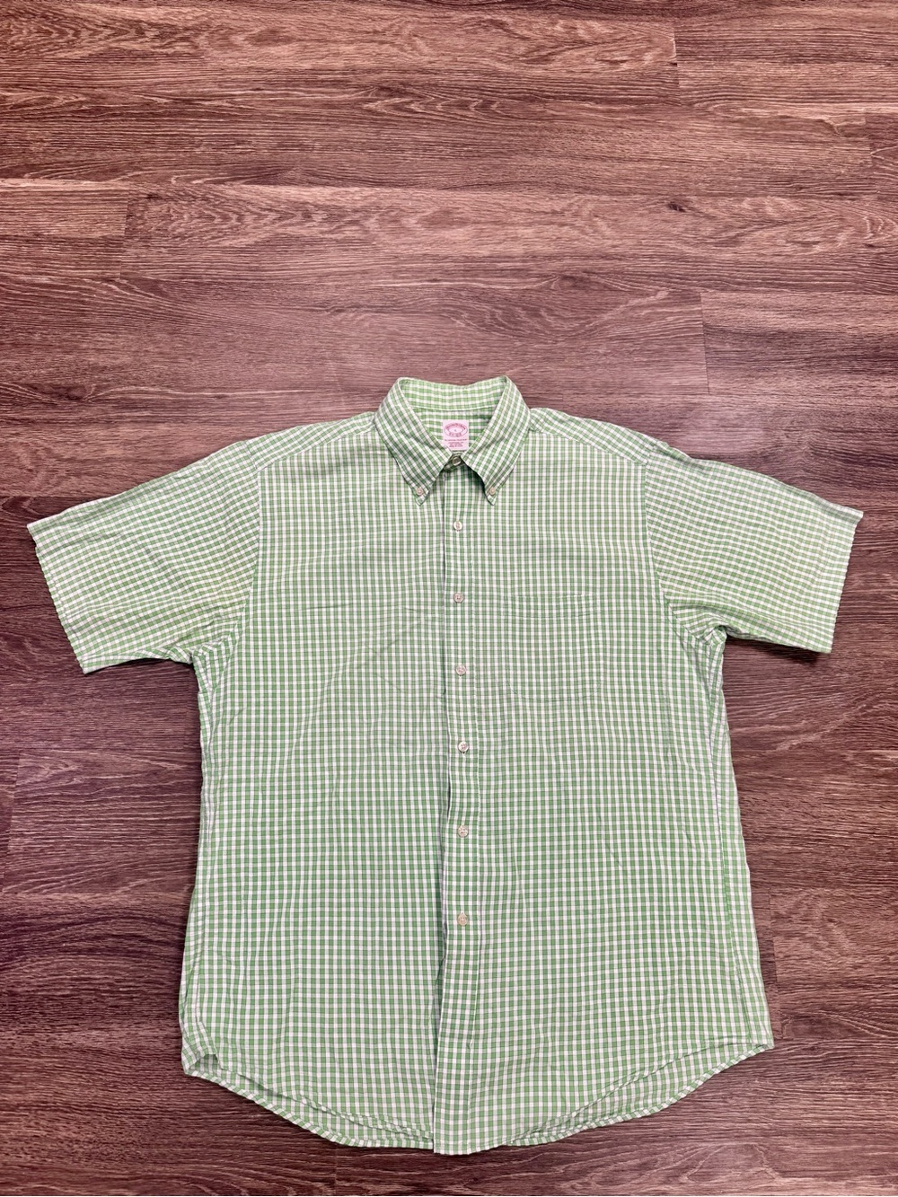 Brooks Brothers Men’s L Green Gingham Short Sleeve Button Down Shirt